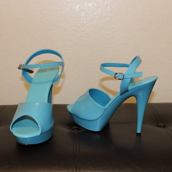 Teal Blue Platform Stiletto Sandals Size 11 - Picture 7 of 13